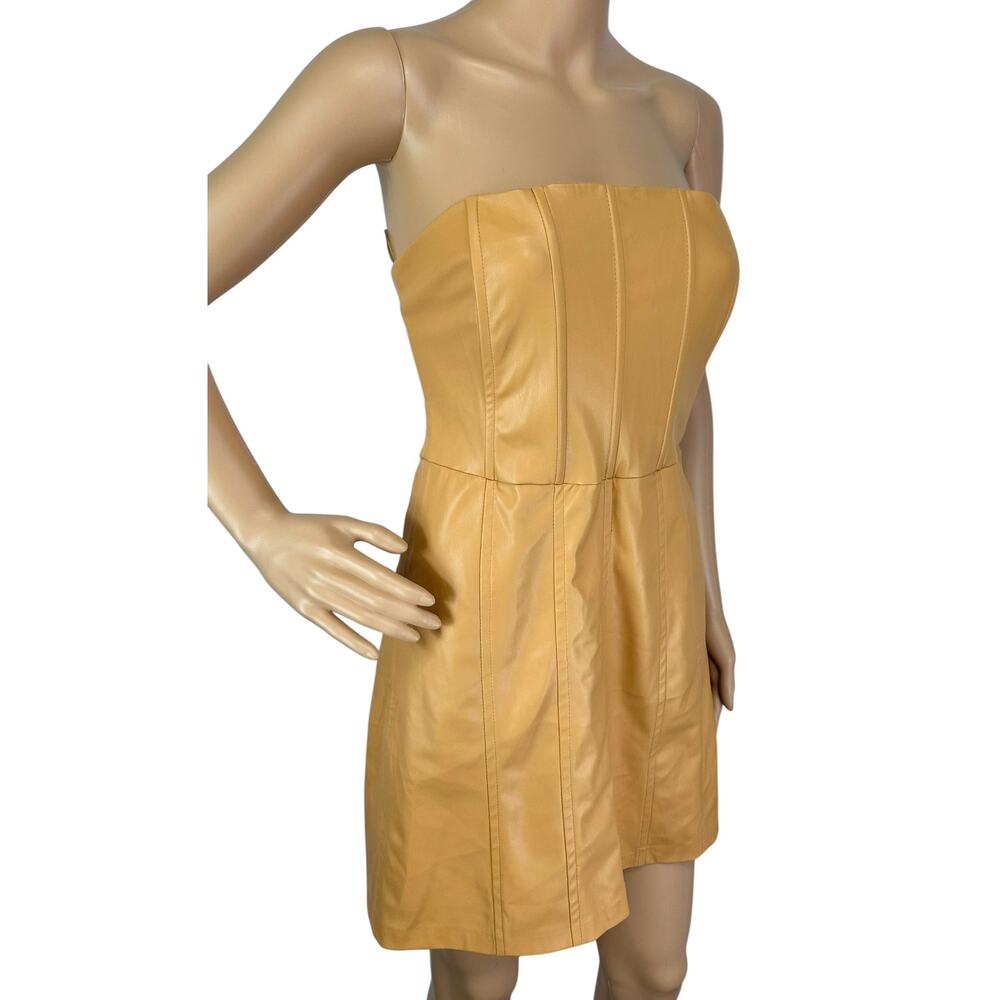 NWT Zara Faux Leather Strapless Mini Dress in Caramel Size L - Picture 9 of 16